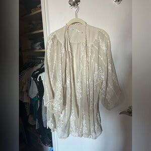 Kimchi Blue Cream Embroidered Peasant Blouse